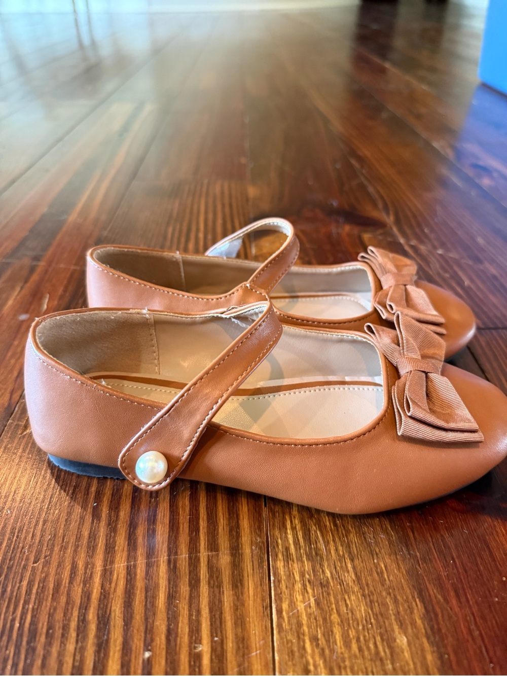 Girls' Brown Mary Jane Bow Shoes with Pearl Button
